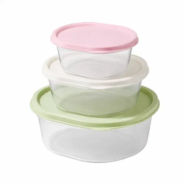 Storage Container Set - 3 Pcs Refrigerator Crisper Box with Airtight Lids, Leak Proof, Easy to Clean, Round Food Grade for Vegetable & Fruit (Green,Beige,Pink)
