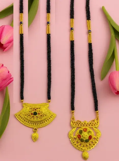 Traditional Gold-Plated Mangalsutras with Multi-Strand Black Beads