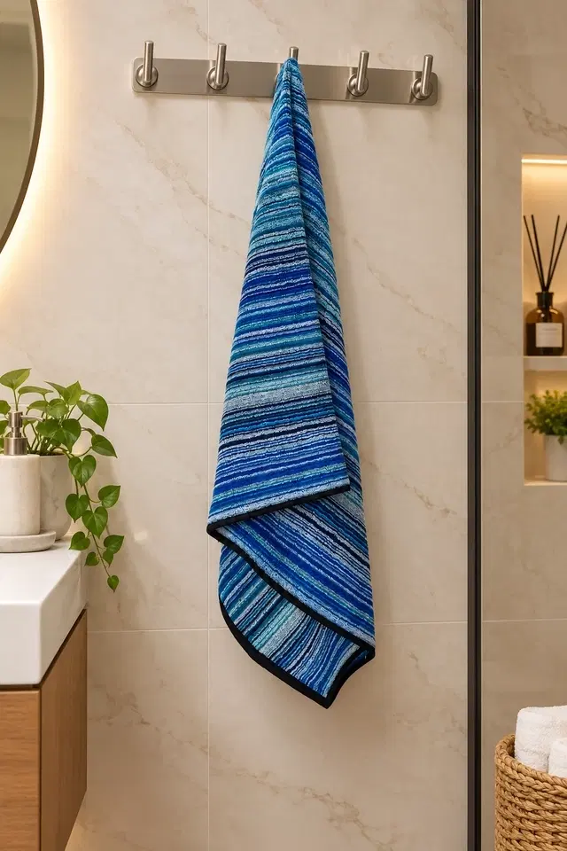 SimpleHome Pin Stripes Bath Towel 70x140cm 450gsm 100%Cotton Blue