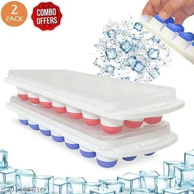 Ice Cube Tray with Lid, Multicolor, Pack of 2