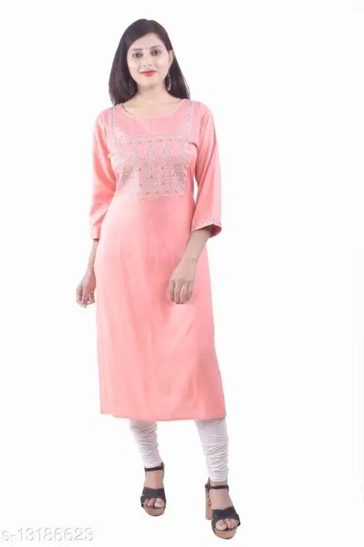 Rayon Kurta & Payjama Set For Women, Pink (S)