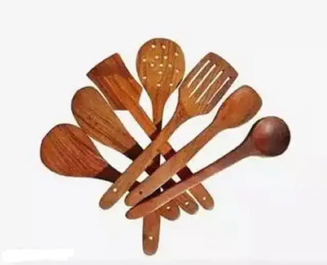 Serving and Cooking Spoon Spatula Set, Brown, Set of 7