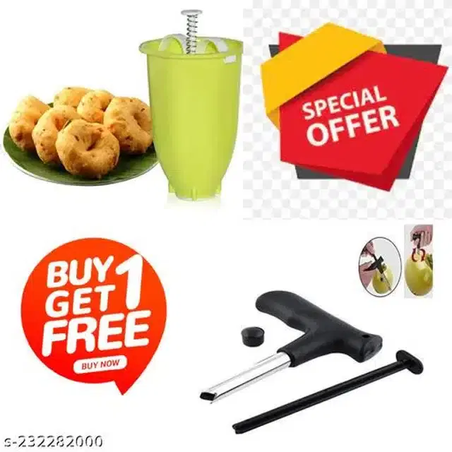 Plastic Medu Vada Maker with Coconut Opener, Multicolor, Set of 2