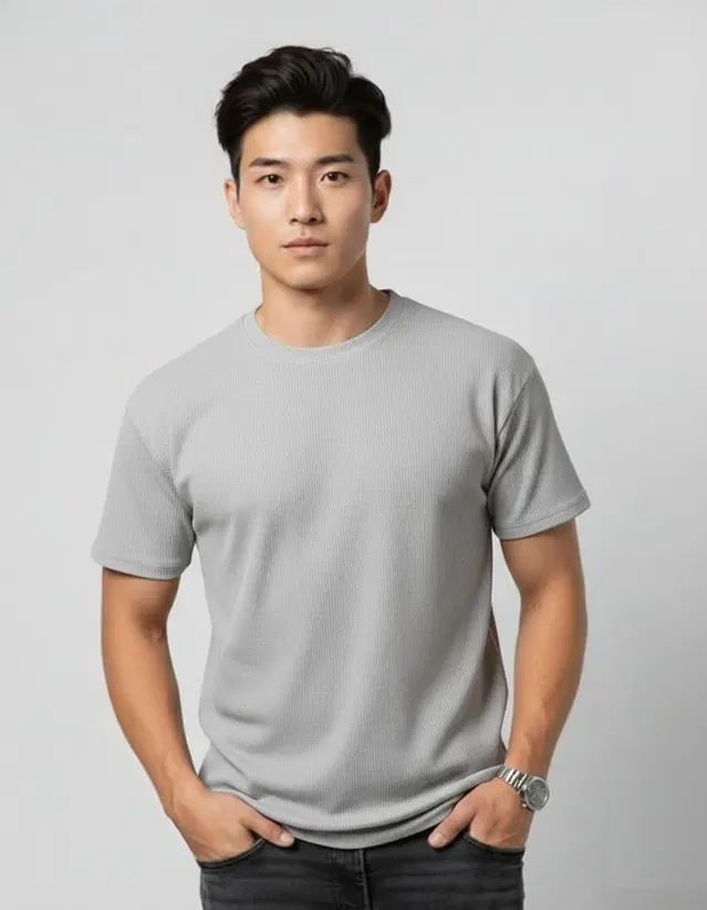 Polyester Round Neck T-shirt for Men, Grey (XL)
