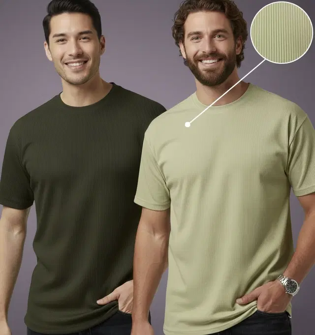 Polyester Round Neck T-shirt for Men, Multicolour, Pack of 2 (L)