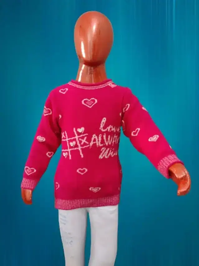 Wool Self Design Sweater for Girls (Pink, 5-6 Years)