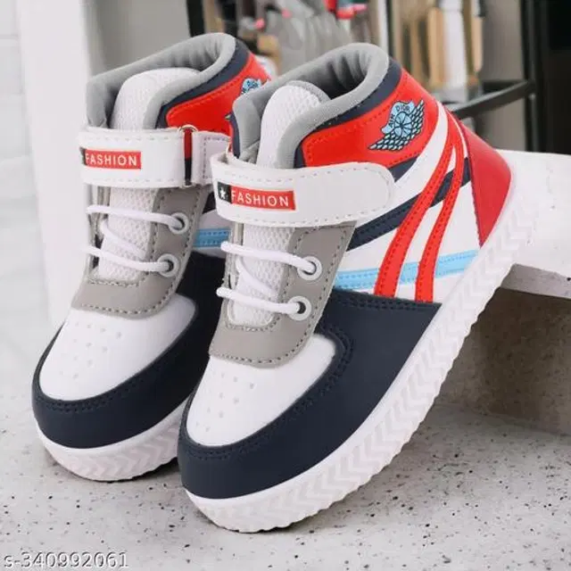 Boots for Boys (White & Red, 12-18 Months)