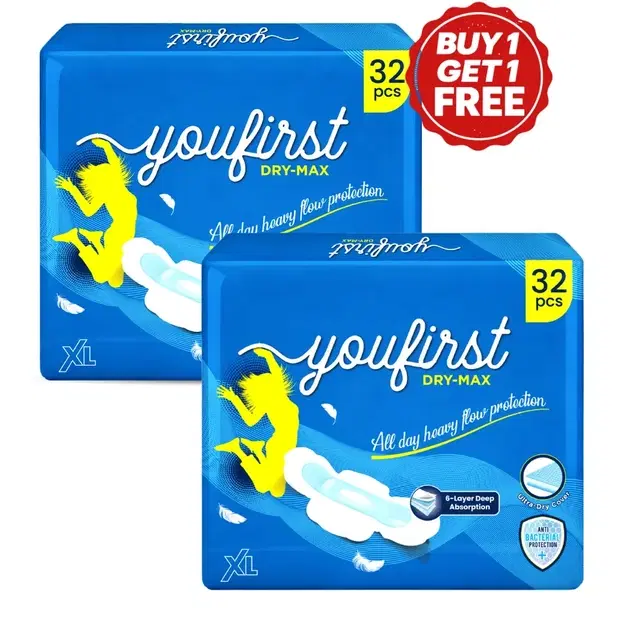 YouFirst Straight Dry Max Sanitary Pads XL 2X32 Pcs (Buy 1 Get 1 Free)