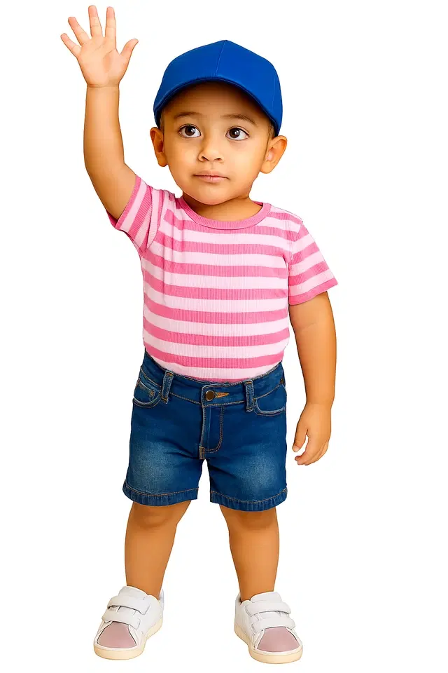 Cotton Stripes Clothing Set for Boys, Pink (6-12 Months)