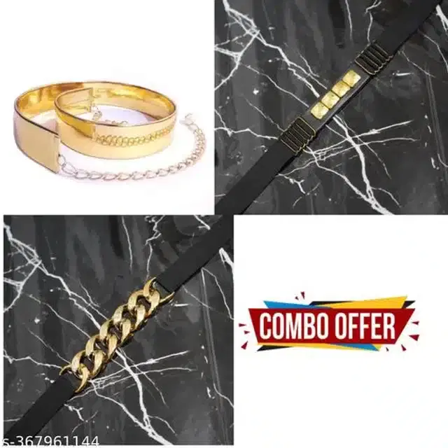 Fancy Belts for Women, Pack of 3 (Gold & Black)
