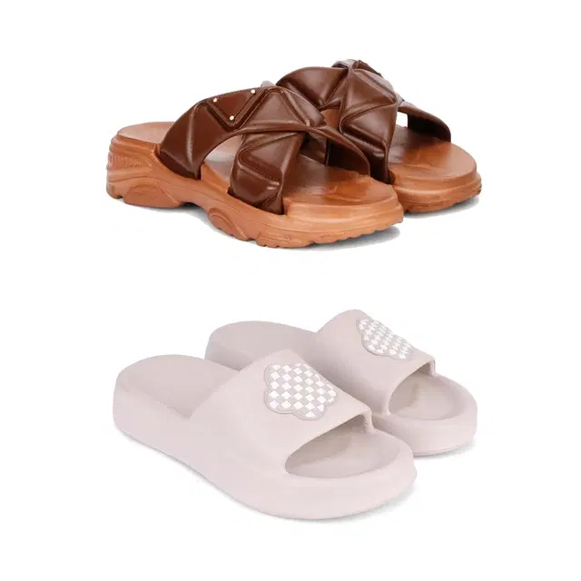 Sliders for Women, Set of 2 (Multicolor, 8)