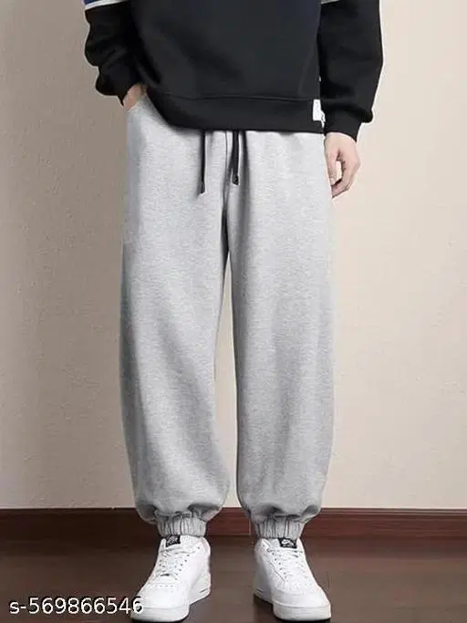 Cotton Blend Solid Trackpant for Men, Grey (S)