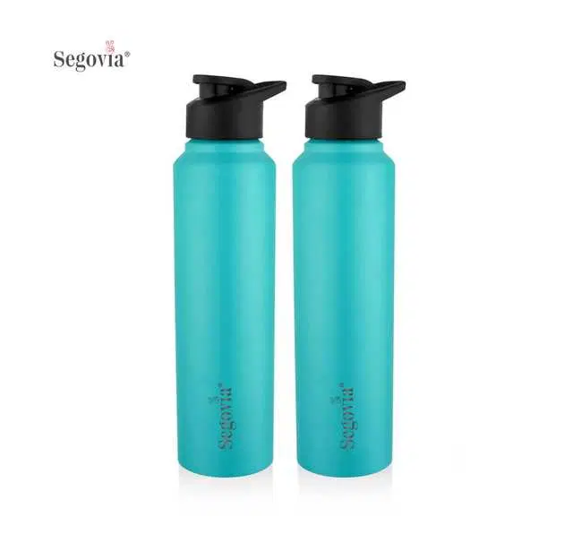 Segovia Aqua Single Walled Stainless Steel Sports Water Bottle with Sipper Cap, Pack of 2, Teal, 1000 ml, SS-6