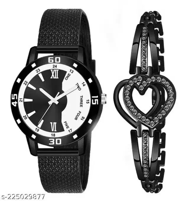 Analog Watch with Bracelet for Women, Set of 2 (Multicolor)