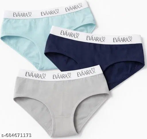 Evaara Mid Rise Hipster Briefs for Women, Pack of 3 (Multicolor, XS)