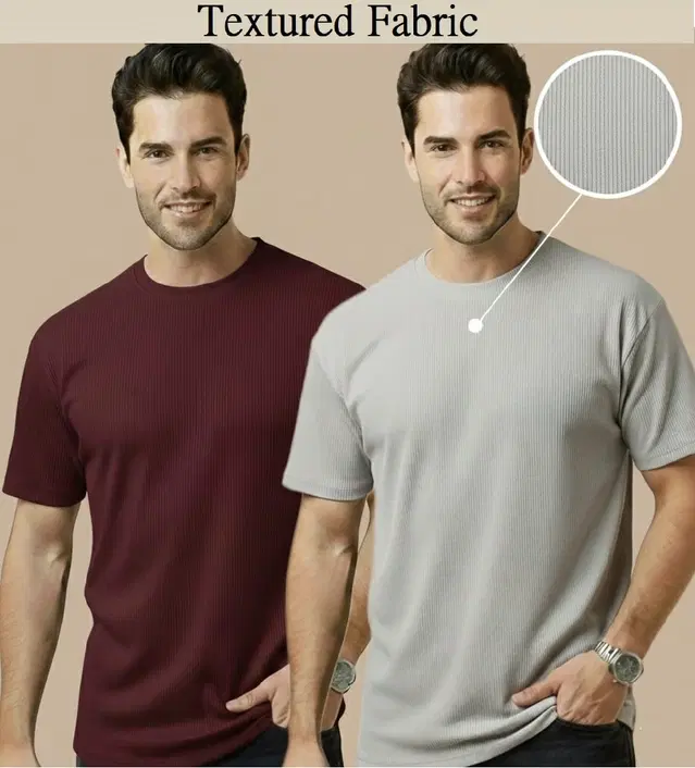 Polyester Round Neck T-shirt for Men, Multicolour, Pack of 2 (M)