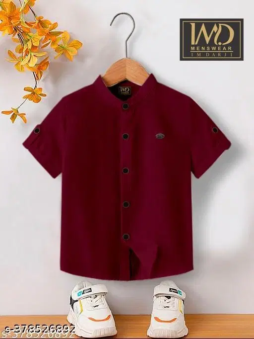 Solid Cotton Blend Mandarin Neck T-Shirt for Boys (Maroon, 12-13 Years)