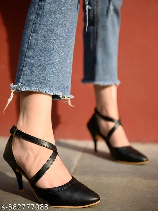 [43] Black Solid Pointed Toe Stilettos for Women (IND-4)