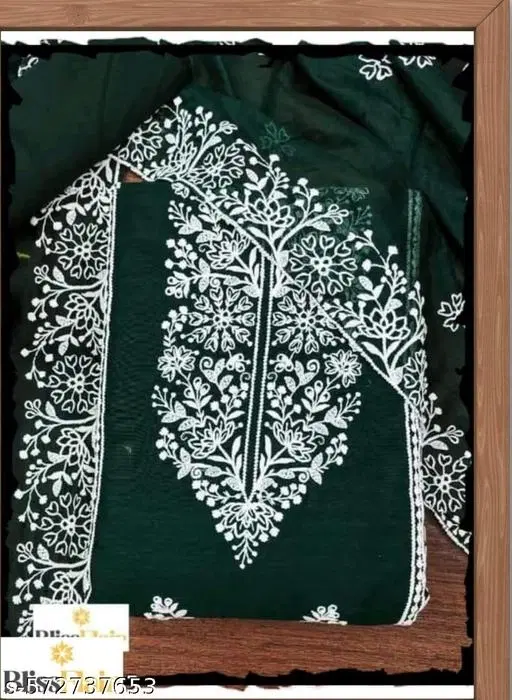 Embroidered Botanical Patiala Suits for Women (Green, Un Stitched)