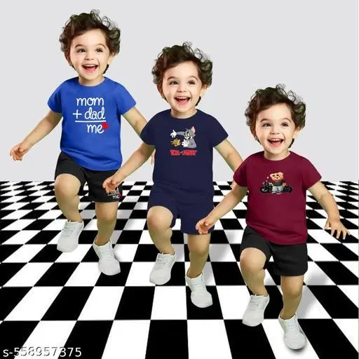 Cotton Blend Printed Clothing Set for Boys, Multicolour, Pack Of 3 (6-7 Years)