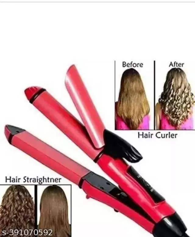 NH-2009 2 in 1 Hair Straightener cum Curler, Pink, 100 W
