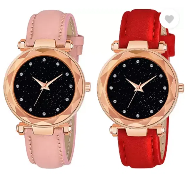 Analog Watch for Women & Girls, Pack of 2 (Multicolor)