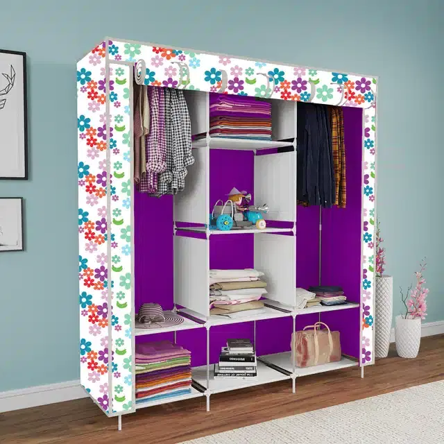 Carbon Steel 3 Door 8 Shelf Printed, Purple