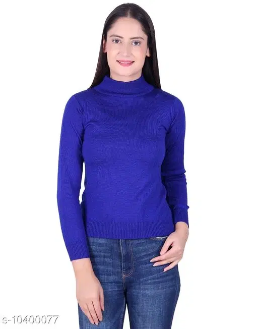 Hi-Neck Sweater for Women (Blue, M)