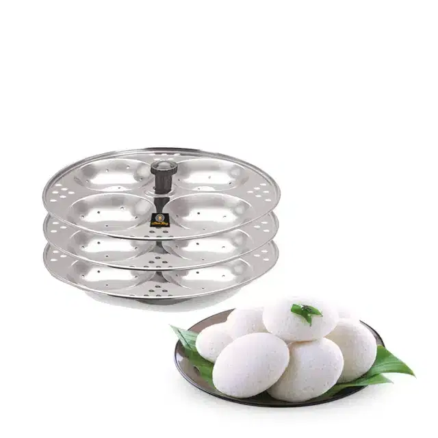 3 Plates Stainless Steel Idli Stand for 5 Litre Cooker, Silver, Set of 1