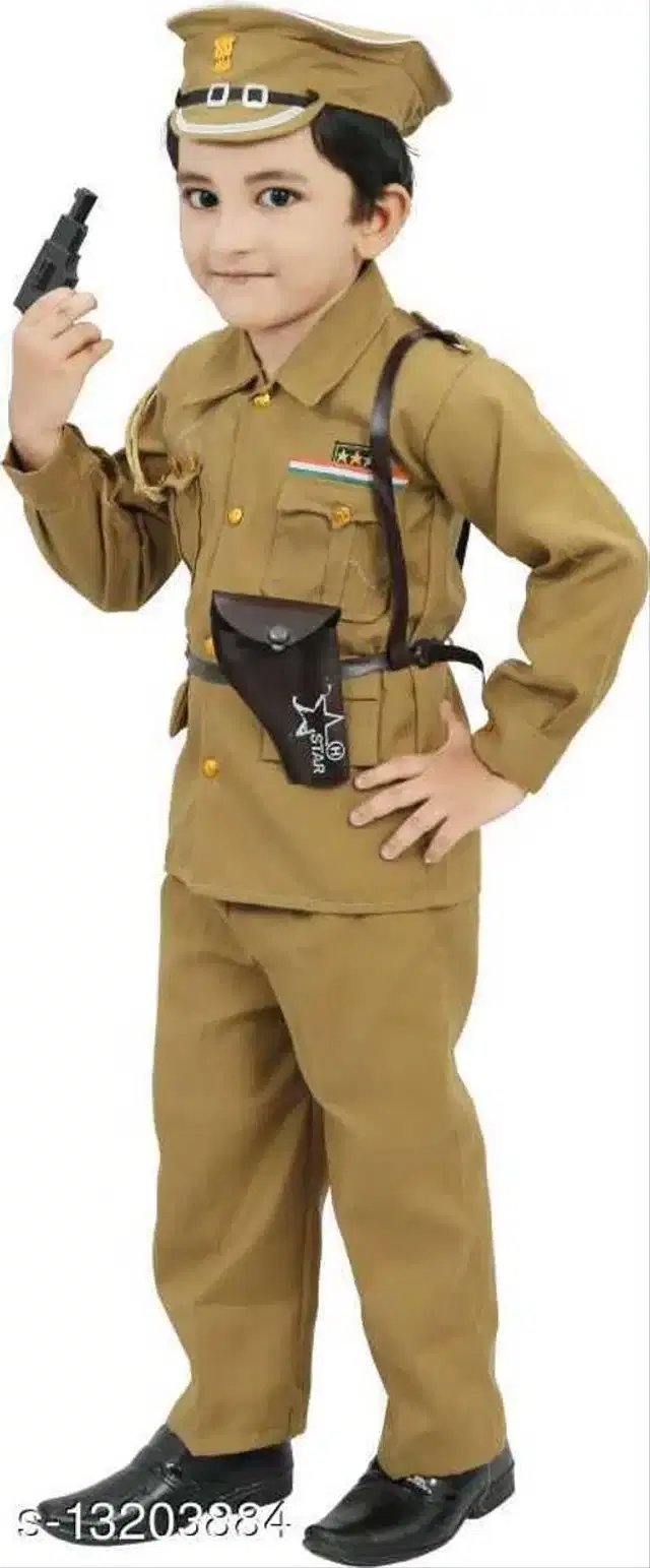 Poly Cotton Solid Police Costume for kids, Olive (1-2 Years)