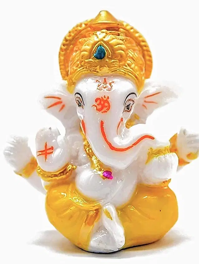 Jiyansh Cute Small Ganesh Idol for Car Dashboard, Yellow, Pack Of 1