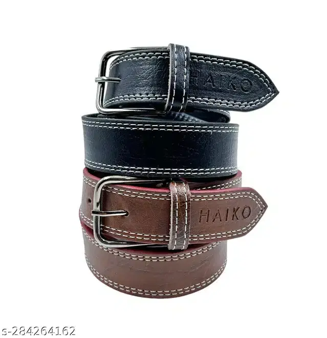 Leather Belt for Men, Pack of 2 (Multicolor, 26)