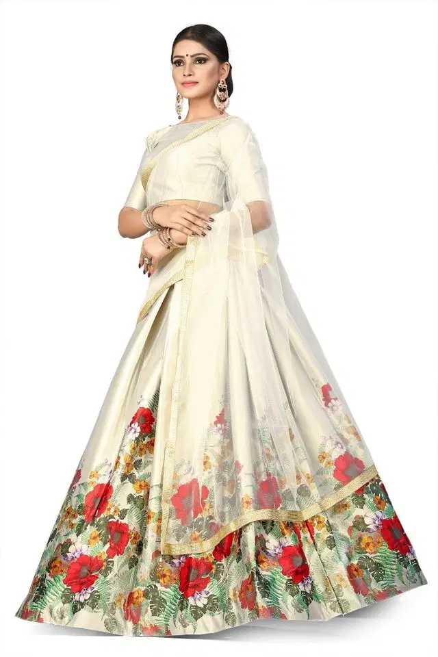 Purimaa Art Silk Semi Stitched Lehenga Choli With Dupatta (Red) (P49)