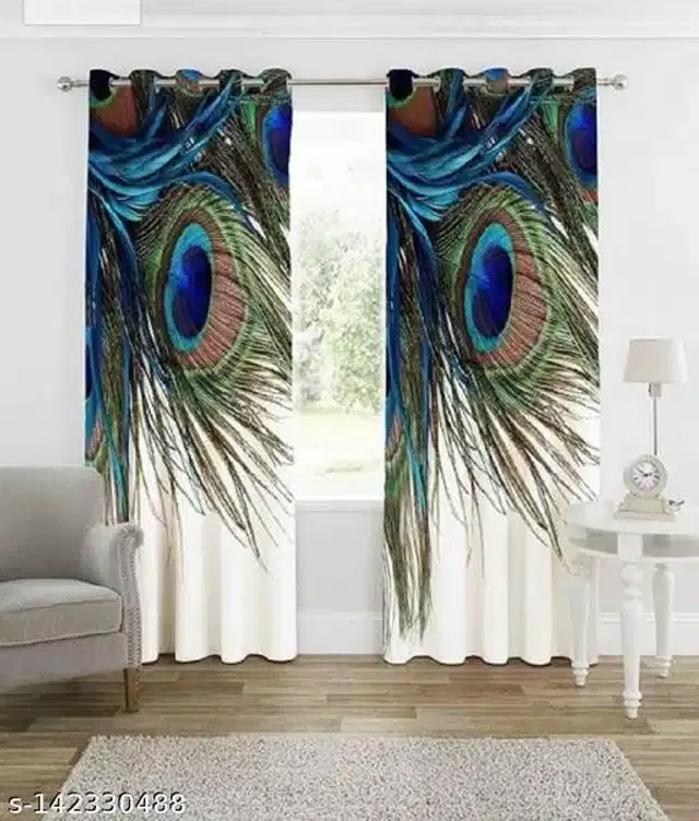 Polyester Window Curtain, Multicolor, 5 Feet, Pack of 2
