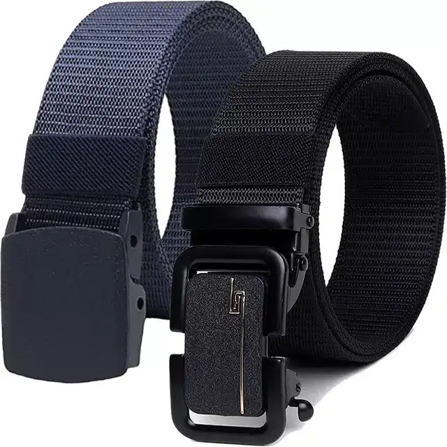 Casual Nylon Belt for Men, Pack of 2 (Blue & Black)