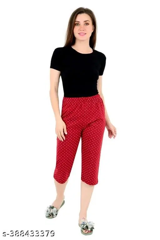 Cotton Solid Capri for Women (Maroon, M)