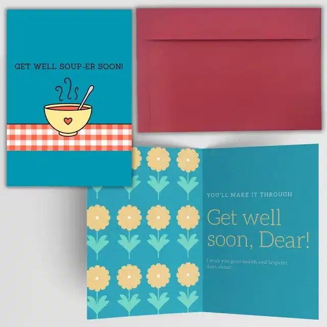 Get Well Soon Printed Card with Envelope, Multicolor, Set of 1