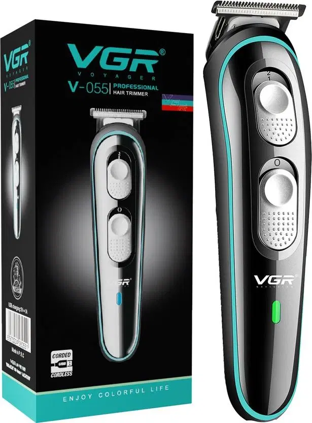 Vgr V-055 Professional Hair Trimmer 120 Min Runtime 4 Length Settings, Black, Green