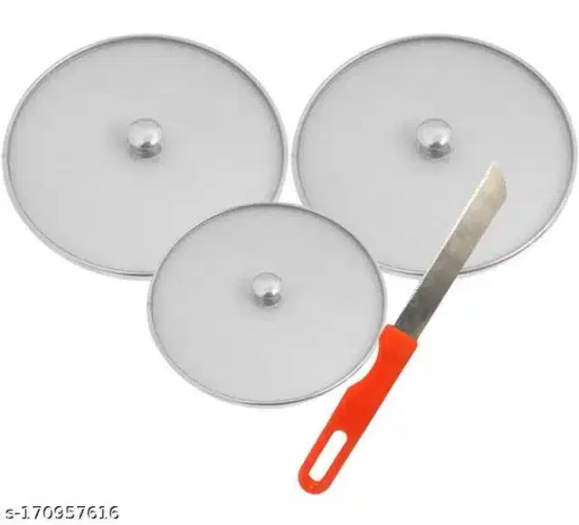 Metal Net Lids, 3 Pcs with Kitchen Knife, Red & Silver, Set of 4