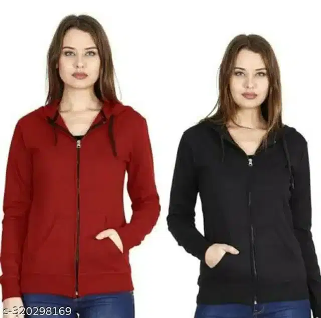 Wool Solid Full Sleeves Jacket for Girls, Pack of 2 (Maroon & Black, 10-11 Years)