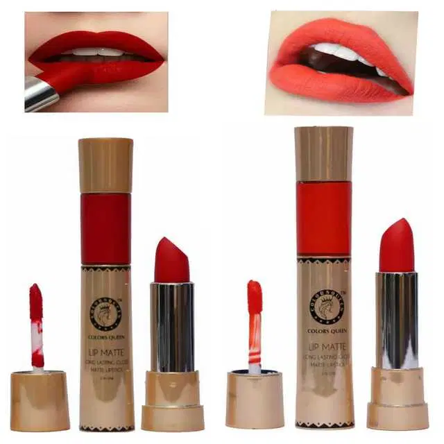 Combo of 1 Colors Queen Lip Matte Red 2 In 1 24 Hour Long Lasting Gloss And Matte Lipstick, 6&2 g & 1 Colors Queen Lip Matte Orange 2 In 1 24 Hour Long Lasting Gloss And Matte Lipstick, 6&2 g, R877