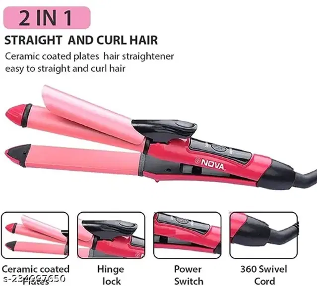 NH-2009 2 in 1 Hair Straightener cum Curler, Pink, 100 W