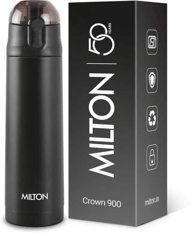 Milton New Crown 900 Thermosteel Water Bottle, ISI Certified, 24 Hr Hot and Cold 750 ml Stainless Steel Flask (Pack of 1, ) Green