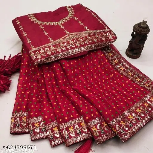 Georgette Embellished Saree For Women, Maroon