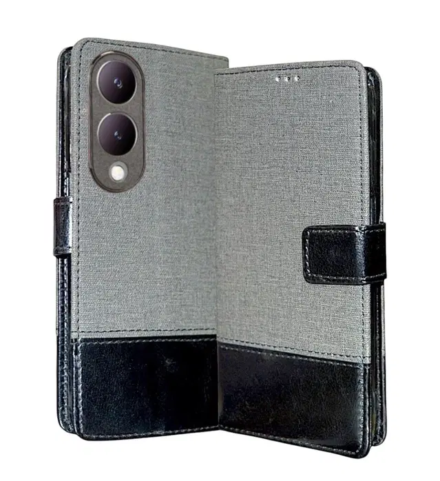 Artificial Leather Flip Cover For Vivo V2310 / Y17S / Y28 5G, Grey