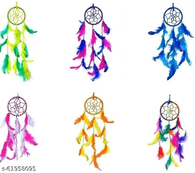 Feather Wall Hanging Dream Catcher, Multicolor, Pack of 6