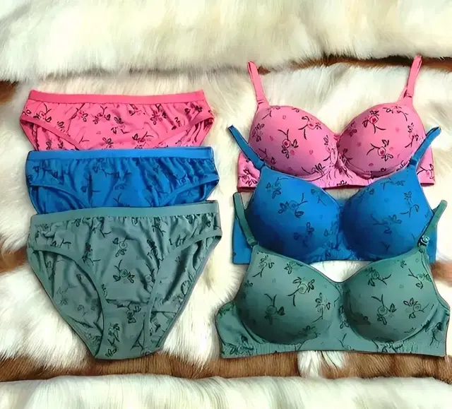 Cotton Printed Lingerie Set for Women, Multicolor, Pack of 3 (28)