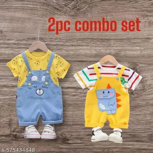 Hosiery Cotton & Denim Printed Clothing Set for Kids, Multicolor, Pack of 2 (18-24 Months)