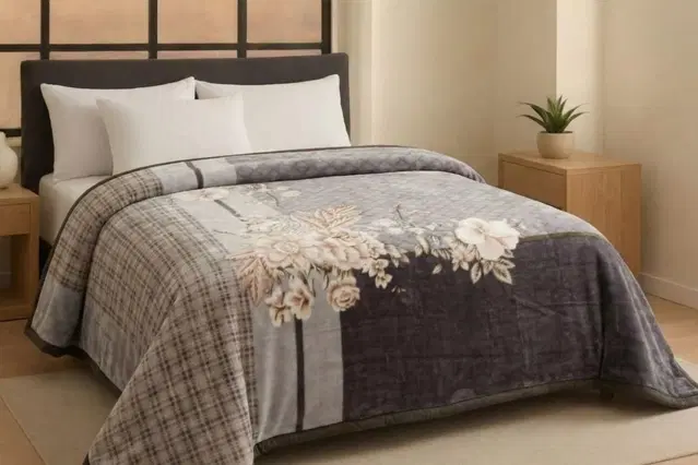 Wool Printed Blanket, Grey (90x80 inch)