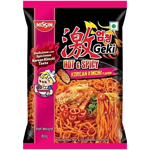 Nissin Geki Hot & Spicy Kimchi Veg Noodles 80 g (Pouch)
